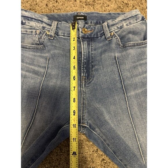 EXPRESS Blue Jeans Wide Leg Flare Mid Rise Med Wash Y2k 90s Boho Western 28x34 - Picture 8 of 9
